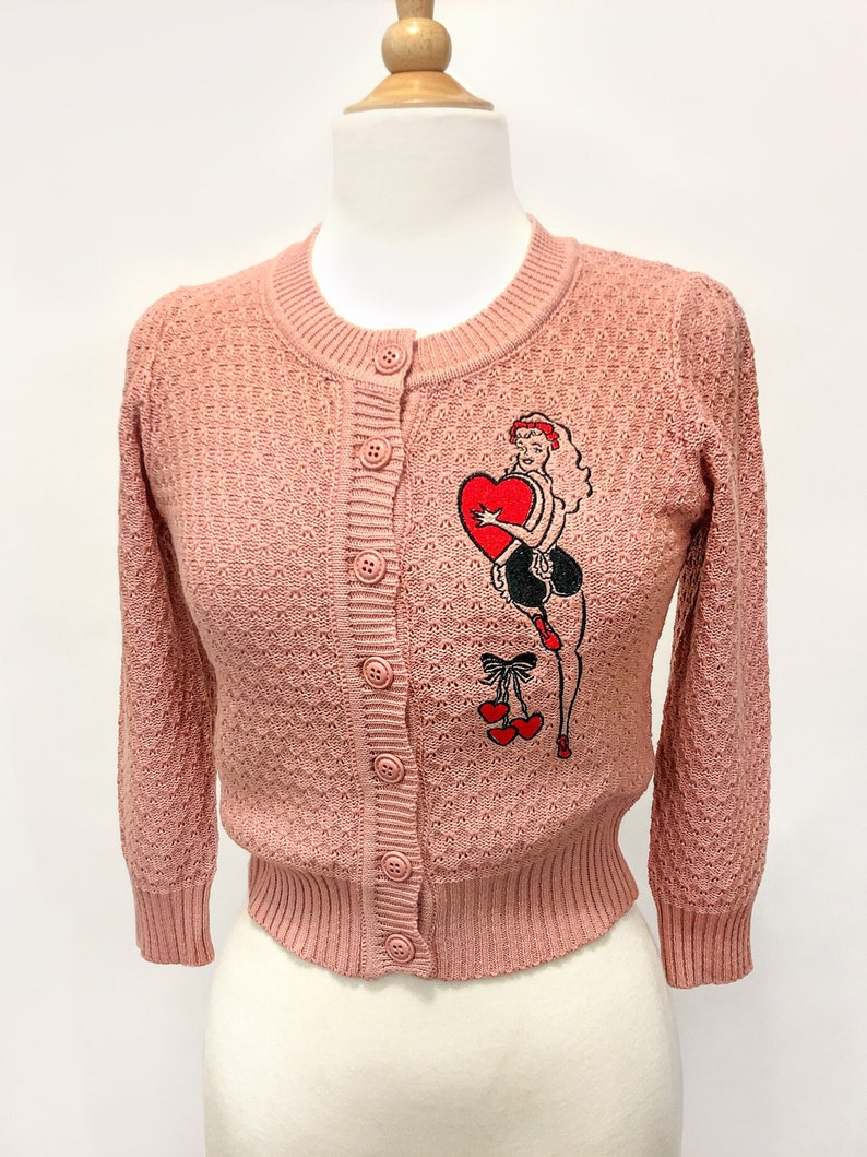 Hold On To Your Heart Cropped Cardigan in Peach Beige size S,M,L,XL Sweater Vintage inspired By MISCHIEF MADE image 2