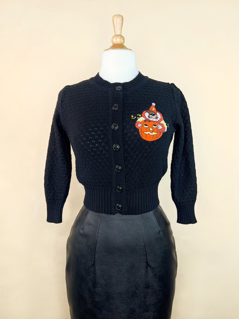 Hallow's Eve Pierrot Cropped Cardigan in Black size S,M,L,XL, Sweater Vintage inspired By MISCHIEF MADE image 5