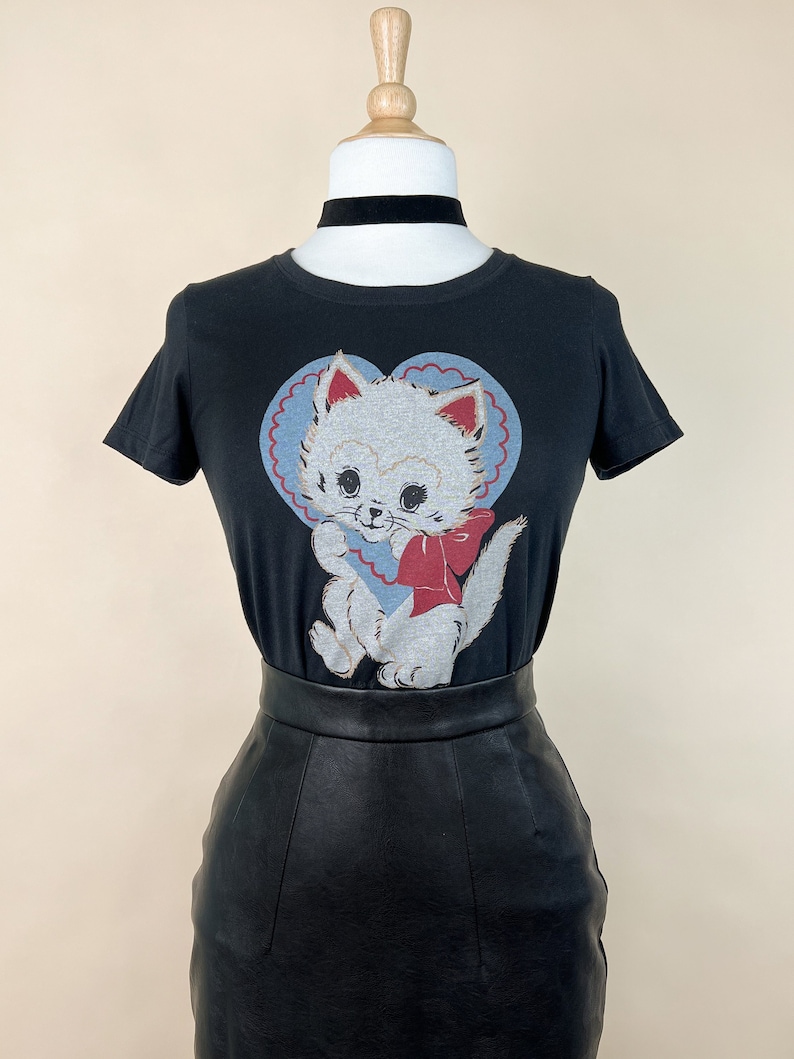 Be Mine Fitted Graphic T-shirt in Black size S,M,L,XL,2XL / Vintage inspired By MISCHIEF MADE Cat image 4