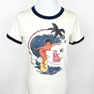 The Big Surf Fitted Ringer Graphic T-shirt in Natural/Navy size S, M, L,XL,2XL Vintage inspired by Mischief Made image 7