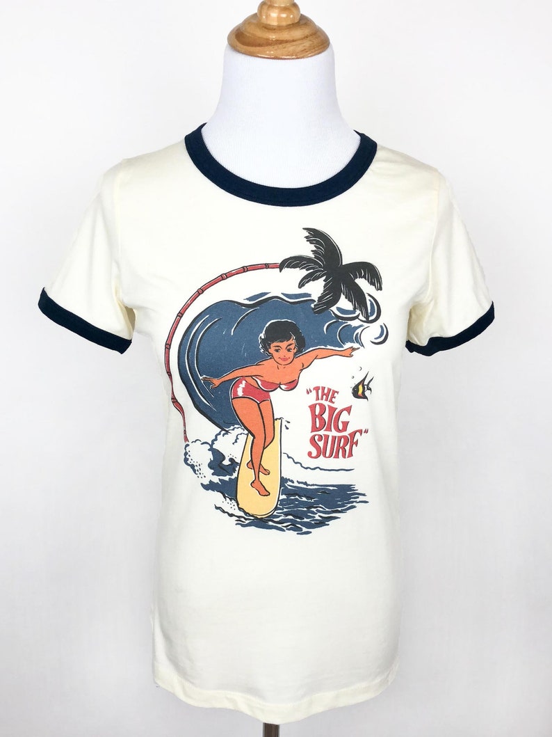 The Big Surf Fitted Ringer Graphic T-shirt in Natural/Navy size S, M, L,XL,2XL Vintage inspired by Mischief Made image 7