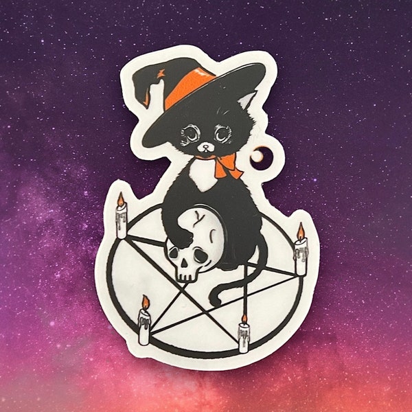 Black Cat Magic - Clear Sticker  / Vintage inspired By MISCHIEF MADE, Halloween