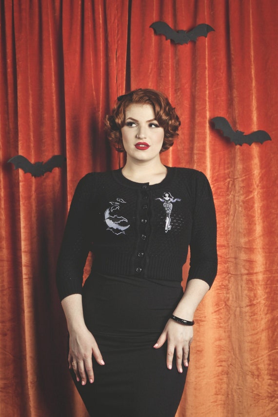 Deadly Dame Cropped Cardigan in Black Size S, M, L, XL Sweater Vintage  Inspired by MISCHIEF MADE - Etsy UK