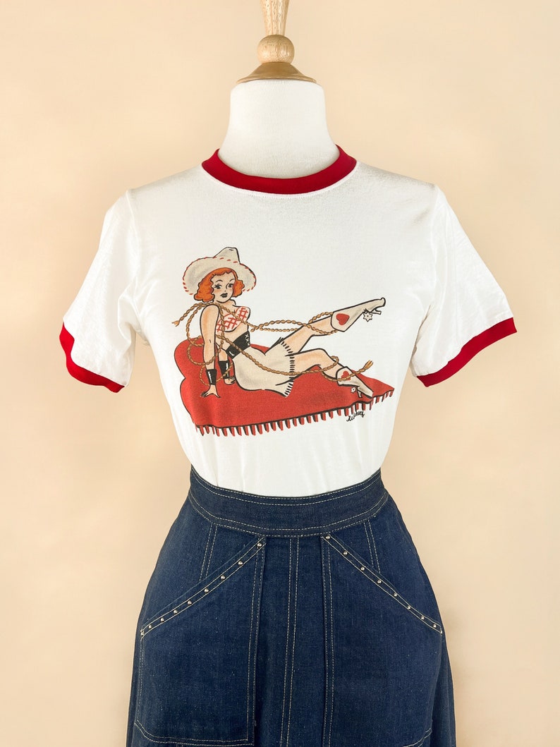 Rope you in Unisex Ringer Graphic T-shirt in White/Rio Red size S, M, L,XL, 2XL, 3XL /Vintage inspired by Mischief Made image 3