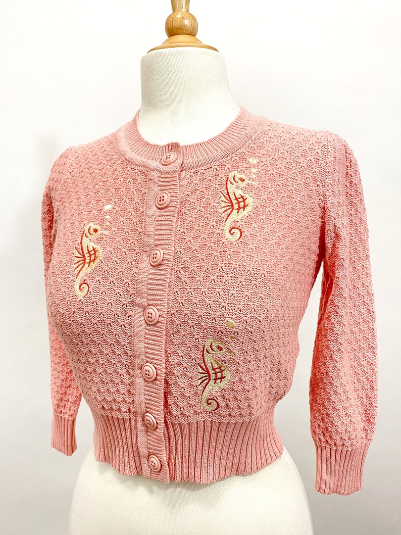 Seahorse Cropped Cardigan in Pink size S,M,L,XL Sweater Vintage inspired By MISCHIEF MADE image 6