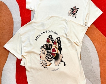 UNISEX Velvet Monarch Unisex Tee in Black size S,M,L,XL,2XL vintage inspired style by Mischief Made, butterfly