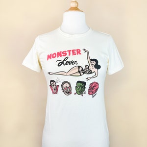 Monster Lover Fitted Graphic T-shirt in Ivory size S,M,L,XL,2XL,3XL vintage inspired by Mischief Made image 4