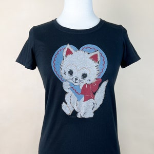 Be Mine Fitted Graphic T-shirt in Black size S,M,L,XL,2XL / Vintage inspired By MISCHIEF MADE Cat image 5
