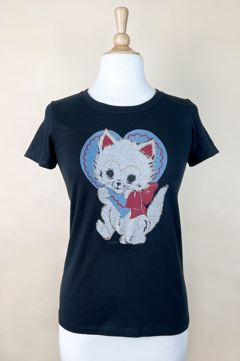 Be Mine Fitted Graphic T-shirt in Black size S,M,L,XL,2XL / Vintage inspired By MISCHIEF MADE Cat image 5