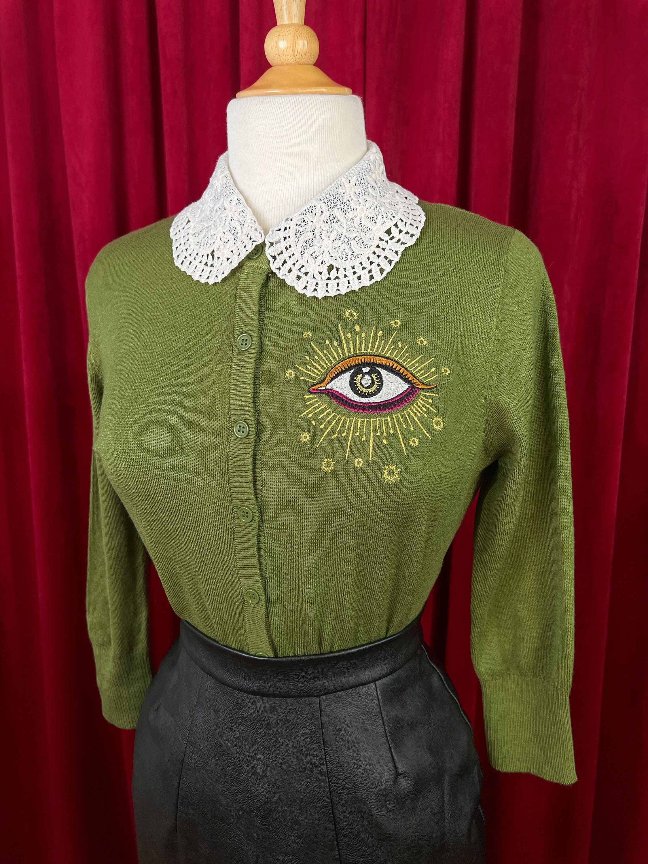 Third Eye Cardigan Size S,M,L,XL,2XL,3XL in Sage Vintage Inspired