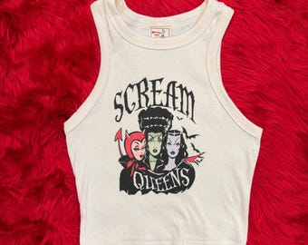 Scream Queens Rib Racer Tank in Natural size S, M, L,XL, 2XL/ Vintage Halloween inspired By MISCHIEF MADE punk goth retro comic