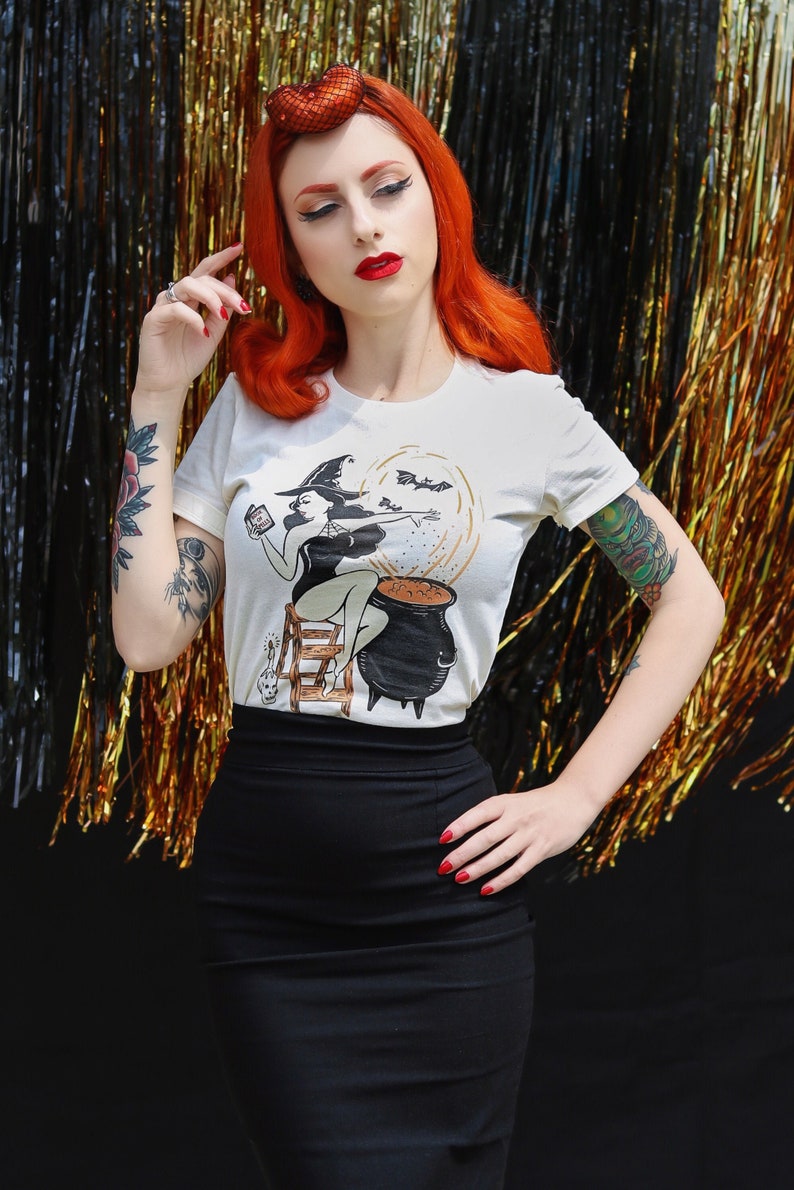 Unique Vintage Halloween Costume Ideas Book Of Spells Tshirt in Ivory size SMLXL2XL3XL vintage inspired by Mischief Made $29.00 AT vintagedancer.com