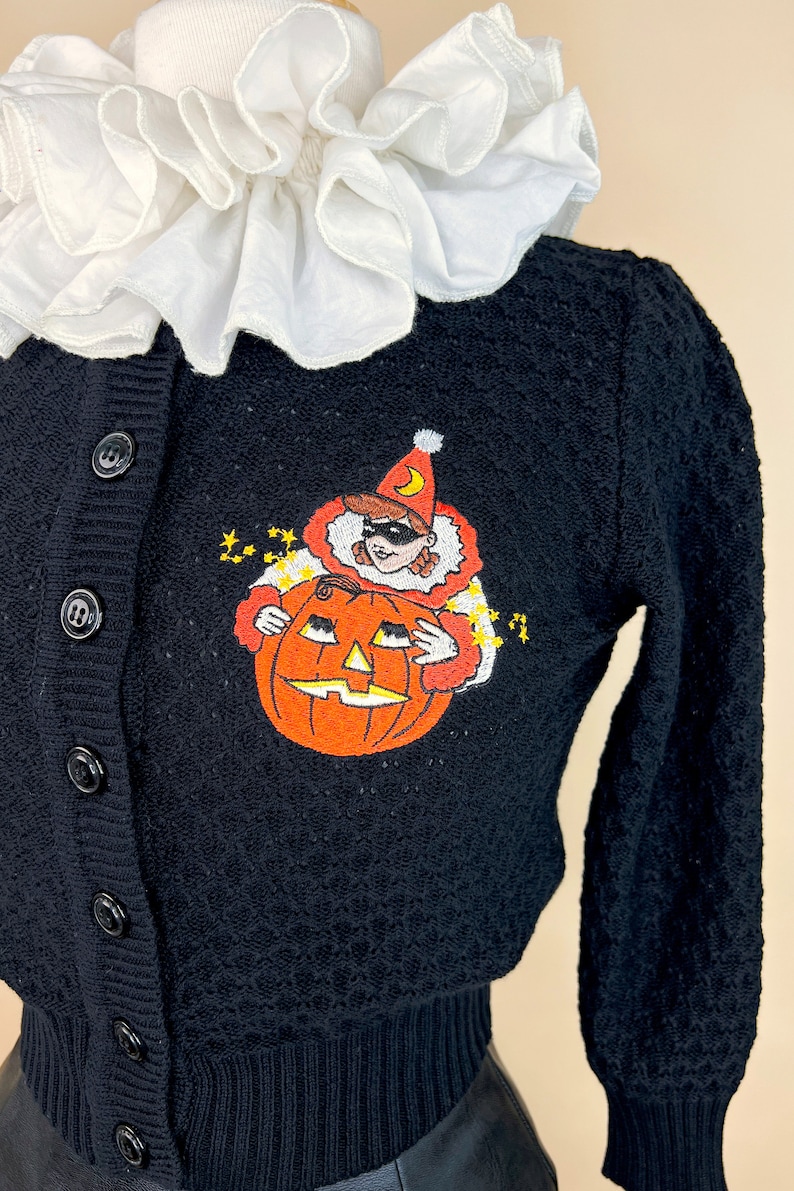 Hallow's Eve Pierrot Cropped Cardigan in Black size S,M,L,XL, Sweater Vintage inspired By MISCHIEF MADE image 4