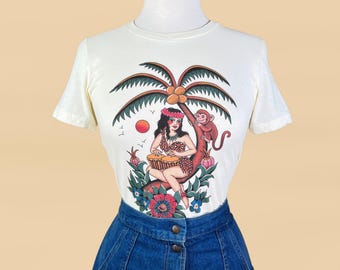 Bongo Baby Fitted Graphic T-shirt in Ivory size S,M,L,XL,2XL, 3XL vintage Hawaii inspired by Mischief Made, tropical