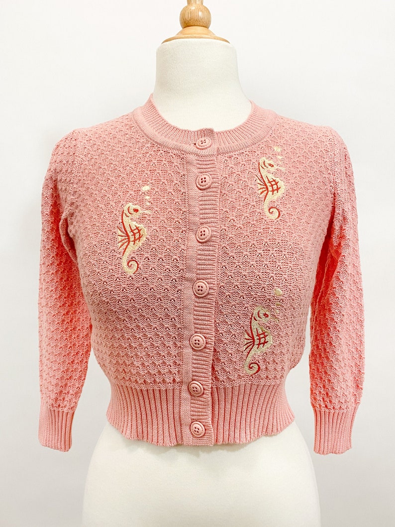 Seahorse Cropped Cardigan in Pink size S,M,L,XL Sweater Vintage inspired By MISCHIEF MADE image 2