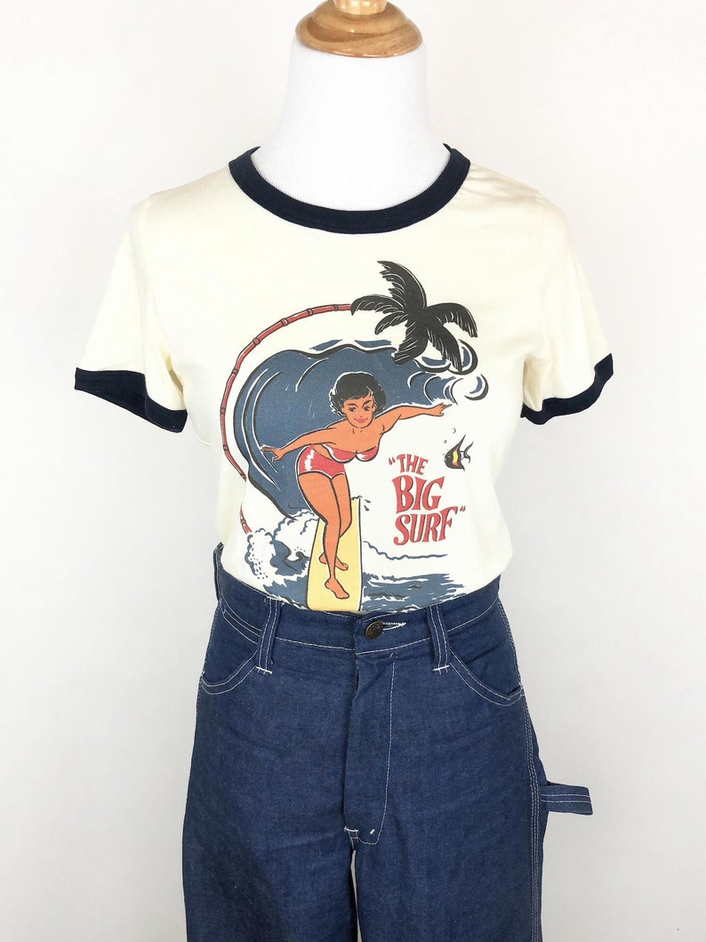 The Big Surf Fitted Ringer Graphic T-shirt in Natural/Navy size S, M, L,XL,2XL Vintage inspired by Mischief Made image 5