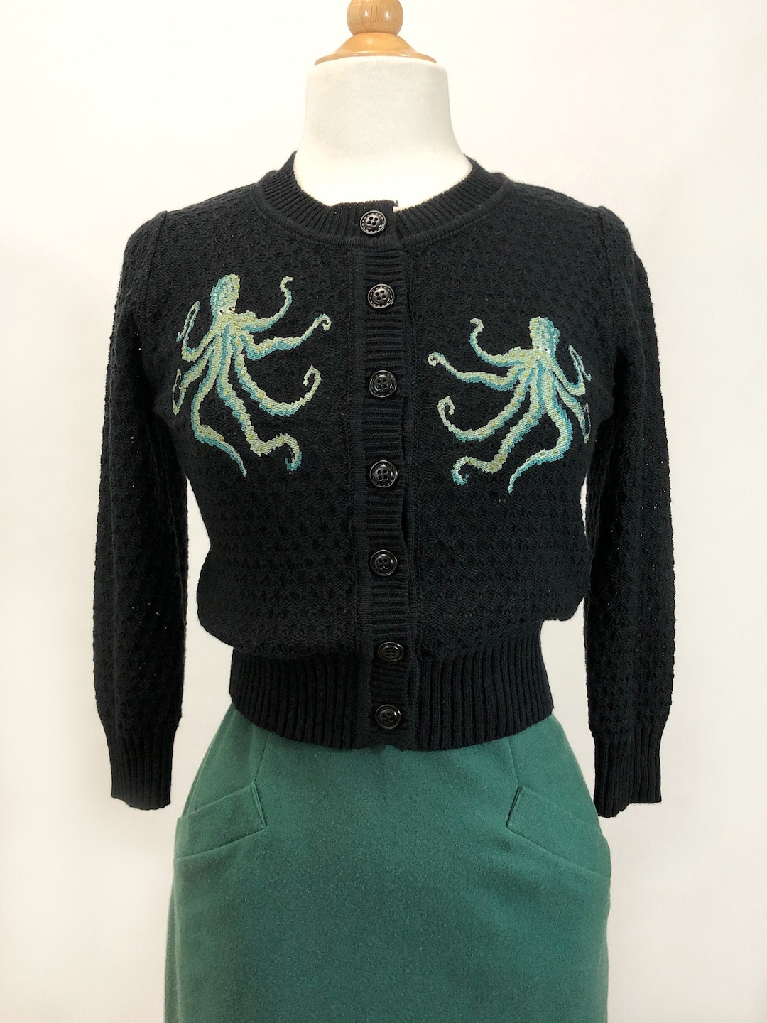 The Waltz Of The Octopus Cropped Cardigan in Black size S,M,L, XL, 2X, 3X, 4X Sweater Vintage inspired By MISCHIEF MADE