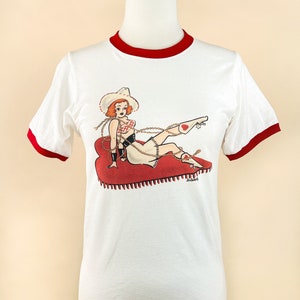 Rope you in Unisex Ringer Graphic T-shirt in White/Rio Red size S, M, L,XL, 2XL, 3XL /Vintage inspired by Mischief Made image 4