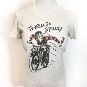 Thrills and Spills Fitted Graphic T-shirt size S, M, L, XL, 2XL, 3XL Ivory Vintage inspired by Mischief Made image 5