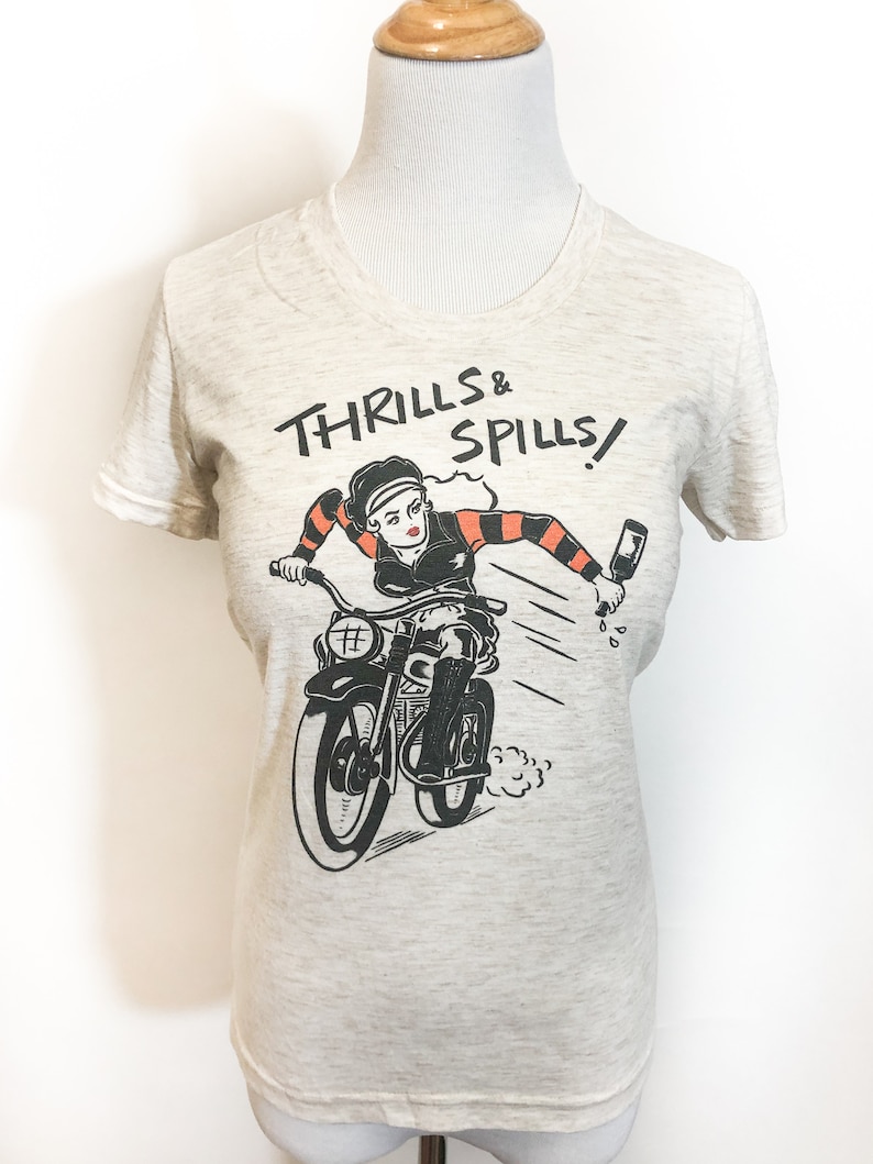 Thrills and Spills Fitted Graphic T-shirt size S, M, L, XL, 2XL, 3XL Ivory Vintage inspired by Mischief Made image 5