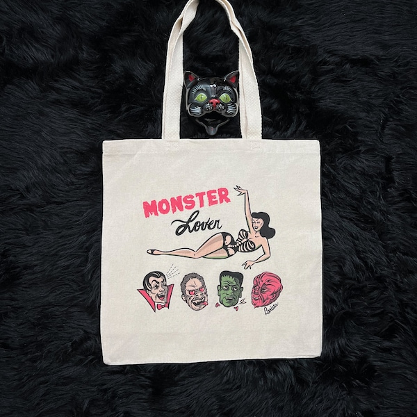 Monster Lover Canvas Tote Bag - Vintage inspired By MISCHIEF MADE