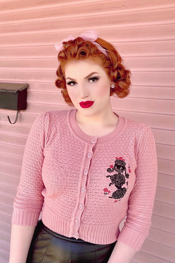 Poodle With Roses Cardigan in Peach 