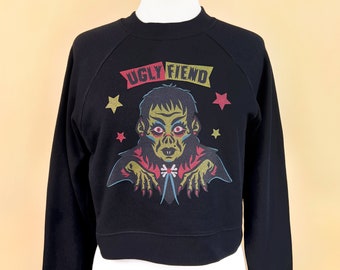 Ugly Fiend Fleece in Black Unisex Body size S,M,L,XL,2XL Vintage Halloween inspired By MISCHIEF MADE, Monster