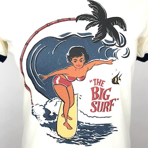 The Big Surf Fitted Ringer Graphic T-shirt in Natural/Navy size S, M, L,XL,2XL Vintage inspired by Mischief Made image 6