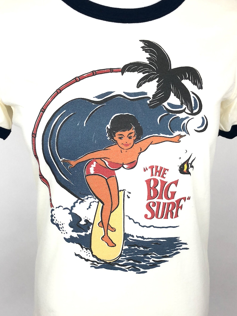 The Big Surf Fitted Ringer Graphic T-shirt in Natural/Navy size S, M, L,XL,2XL Vintage inspired by Mischief Made image 6