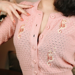 Seahorse Cropped Cardigan in Pink size S,M,L,XL Sweater Vintage inspired By MISCHIEF MADE image 4