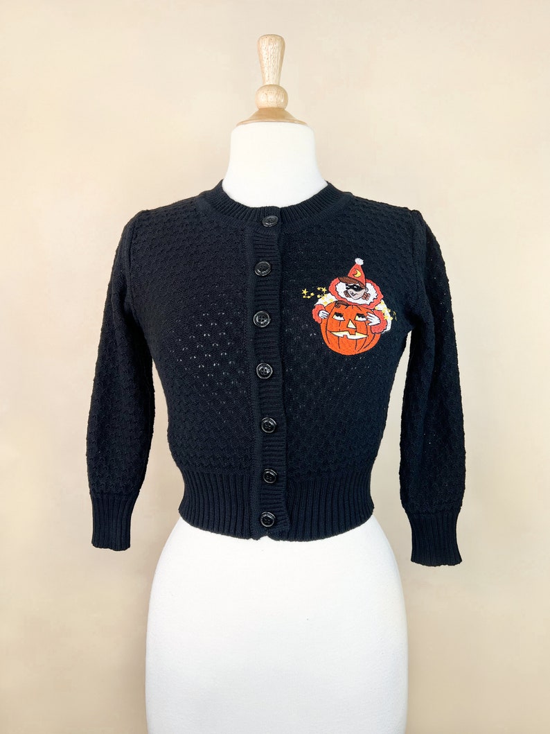 Hallow's Eve Pierrot Cropped Cardigan in Black size S,M,L,XL, Sweater Vintage inspired By MISCHIEF MADE image 6