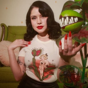 Feed Me Fitted Graphic T-shirt in Ivory size S,M,L,XL,2XL, 3XL vintage inspired by Mischief Made