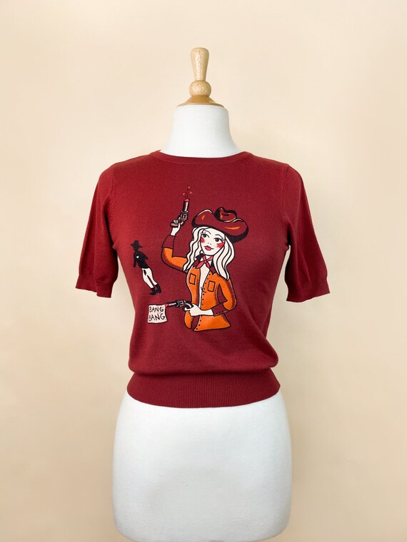 Bang Bang Short Sleeve Sweater Size S,M,L,XL in Rust Vintage Inspired by  MISCHIEF MADE - Etsy