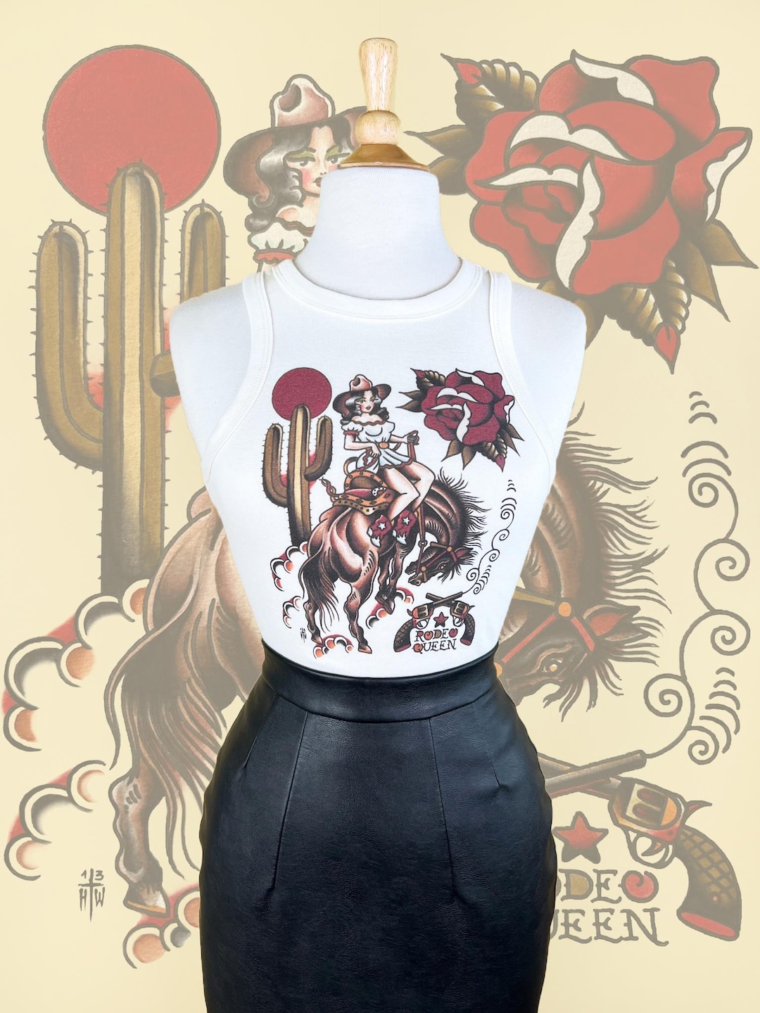 Rodeo Queen Rib Racer Tank in Natural Size S, M, L,XL, 2XL/ Vintage Inspired by MISCHIEF MADE Graphic T-shirt Western Pinup - Etsy