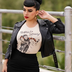Thrills and Spills Fitted Graphic T-shirt size S, M, L, XL, 2XL, 3XL Ivory Vintage inspired by Mischief Made image 3
