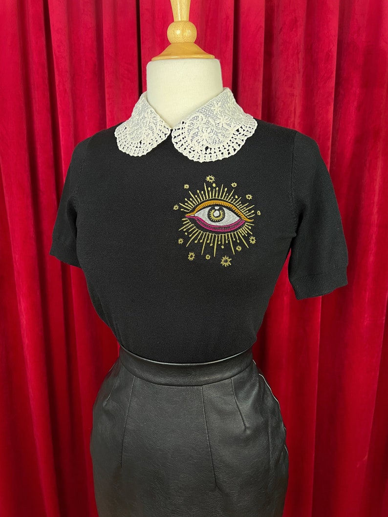 Third Eye short sleeve Sweater size S,M,L,XL in Black /Vintage inspired By MISCHIEF MADE image 3