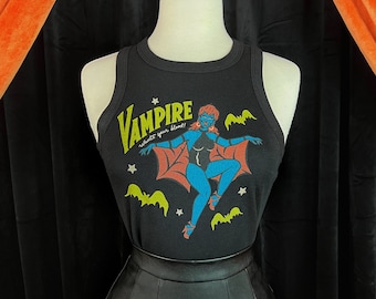 The Vampire Rib Racer Tank in Black size S, M, L,XL, 2XL/ Vintage inspired By MISCHIEF MADE, Halloween Vampire