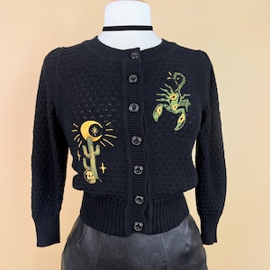 The Scorpion Cropped Cardigan in Black size S,M,L,XL  Sweater Vintage inspired By MISCHIEF MADE zodiac
