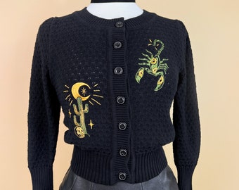 The Scorpion Cropped Cardigan in Black size S,M,L,XL  Sweater Vintage inspired By MISCHIEF MADE