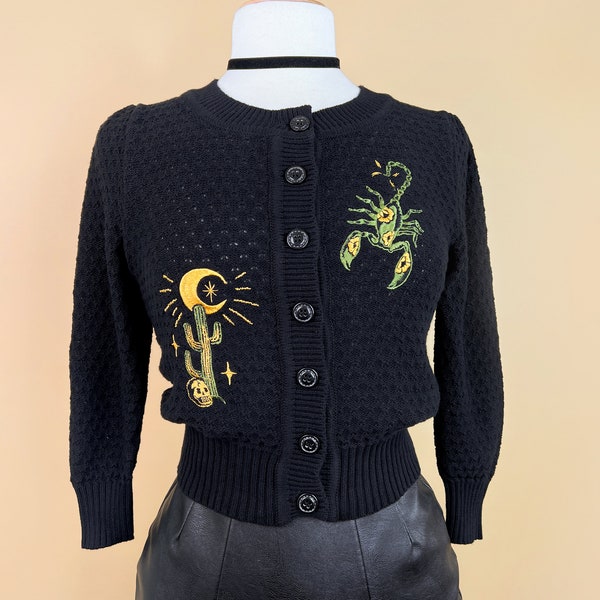 The Scorpion Cropped Cardigan in Black size S,M,L,XL  Sweater Vintage inspired By MISCHIEF MADE