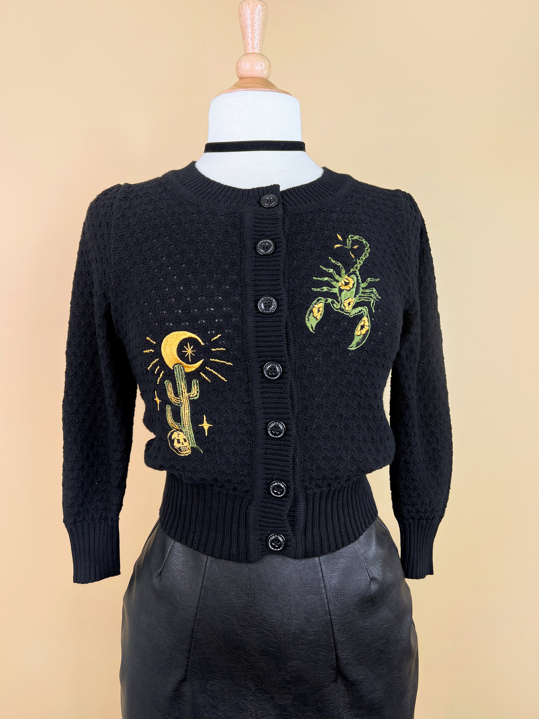 The Scorpion Cropped Cardigan in Black Size S,M,L,XL Sweater
