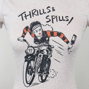 Thrills and Spills Fitted Graphic T-shirt size S, M, L, XL, 2XL, 3XL Ivory Vintage inspired by Mischief Made image 4