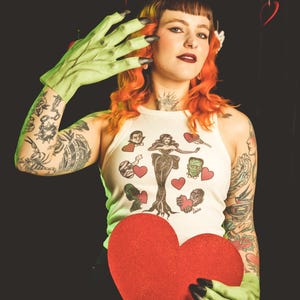 Ghoul's Best Friend Rib Racer Tank in Natural size S, M, L,XL, 2XL/ Vintage inspired By MISCHIEF MADE, pin up