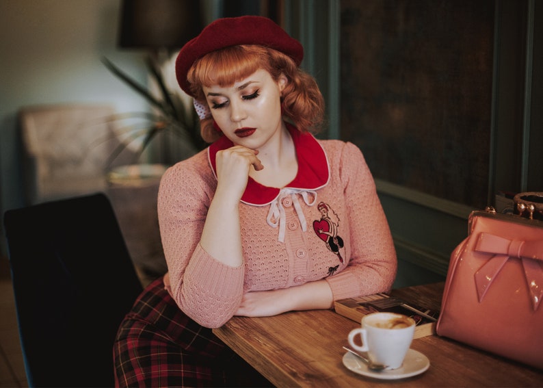 Hold On To Your Heart Cropped Cardigan in Peach Beige size S,M,L,XL Sweater Vintage inspired By MISCHIEF MADE image 5