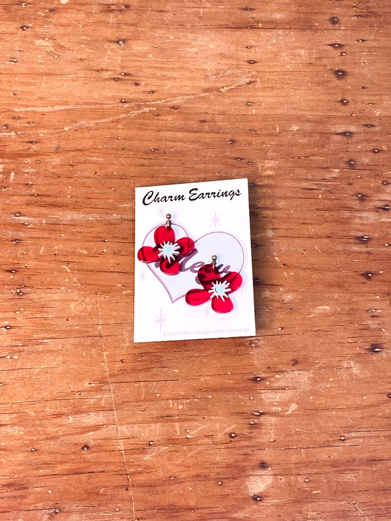 Red Flower Earrings vintage style handmade by\u00a0Mew