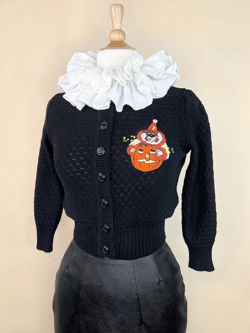 Hallow's Eve Pierrot Cropped Cardigan in Black size S,M,L,XL, Sweater Vintage inspired By MISCHIEF MADE image 1