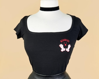 Mischief Maker Square Neck Baby T-shirt in Black size S,M,L,XL vintage Clown inspired by Mischief Made