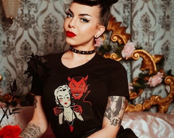 Deal with the Devil Fitted Graphic T-shirt in Black size S,M,L,XL,2XL,3XL  / Vintage inspired By MISCHIEF MADE