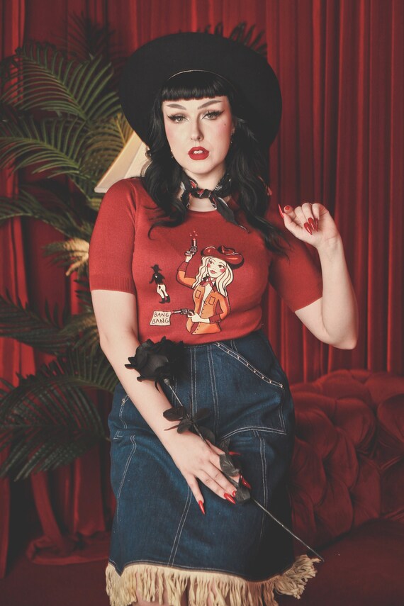 Bang Bang Short Sleeve Sweater Size S,M,L,XL in Rust Vintage Inspired by  MISCHIEF MADE - Etsy