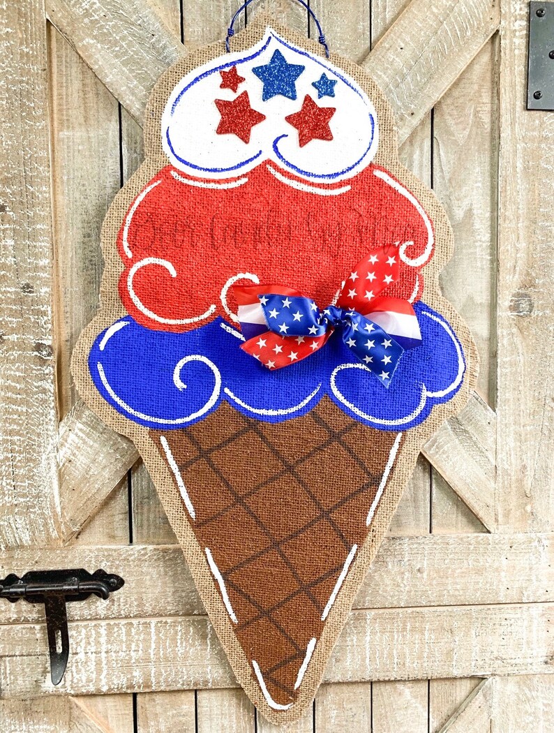 Red White And Blue Patritotic Icecream Cone Door Hanger